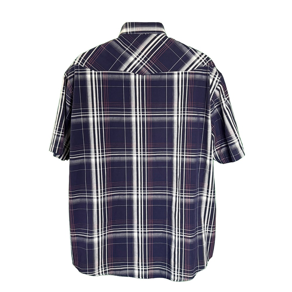 Gioberti Western Shirt Mens XL Navy Blue Plaid Short Sleeve Pearl Snap Yoke - Picture 4 of 5